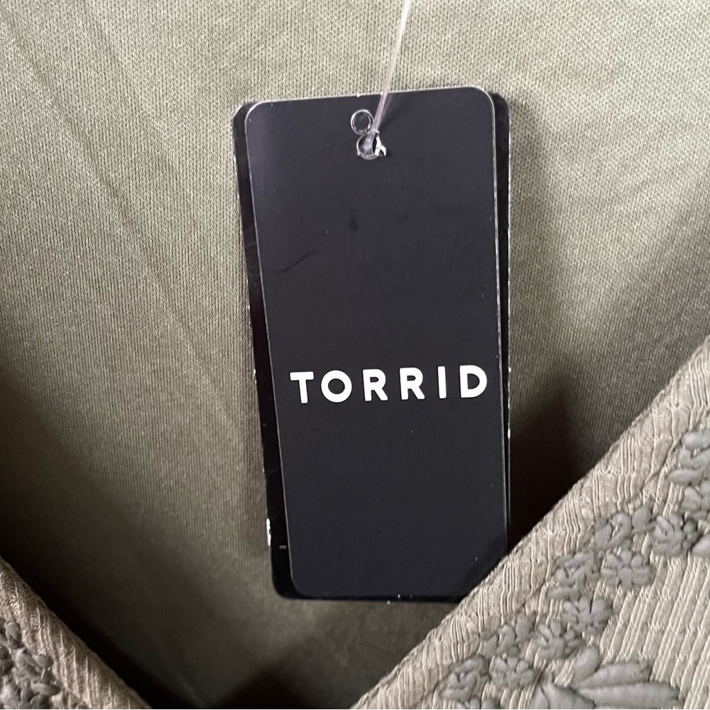 Torrid Olive Mini Jersey 3/4 Sleeve Embroidered Skater Dress NWT, Size 3 (3X) - Picture 8 of 10
